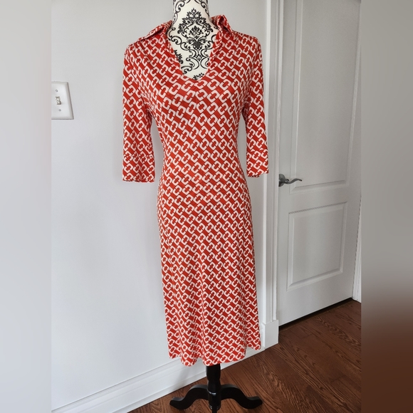 DVF Diane von Furstenberg Mid Length Chain Red Dress Size 6 - Picture 6 of 7